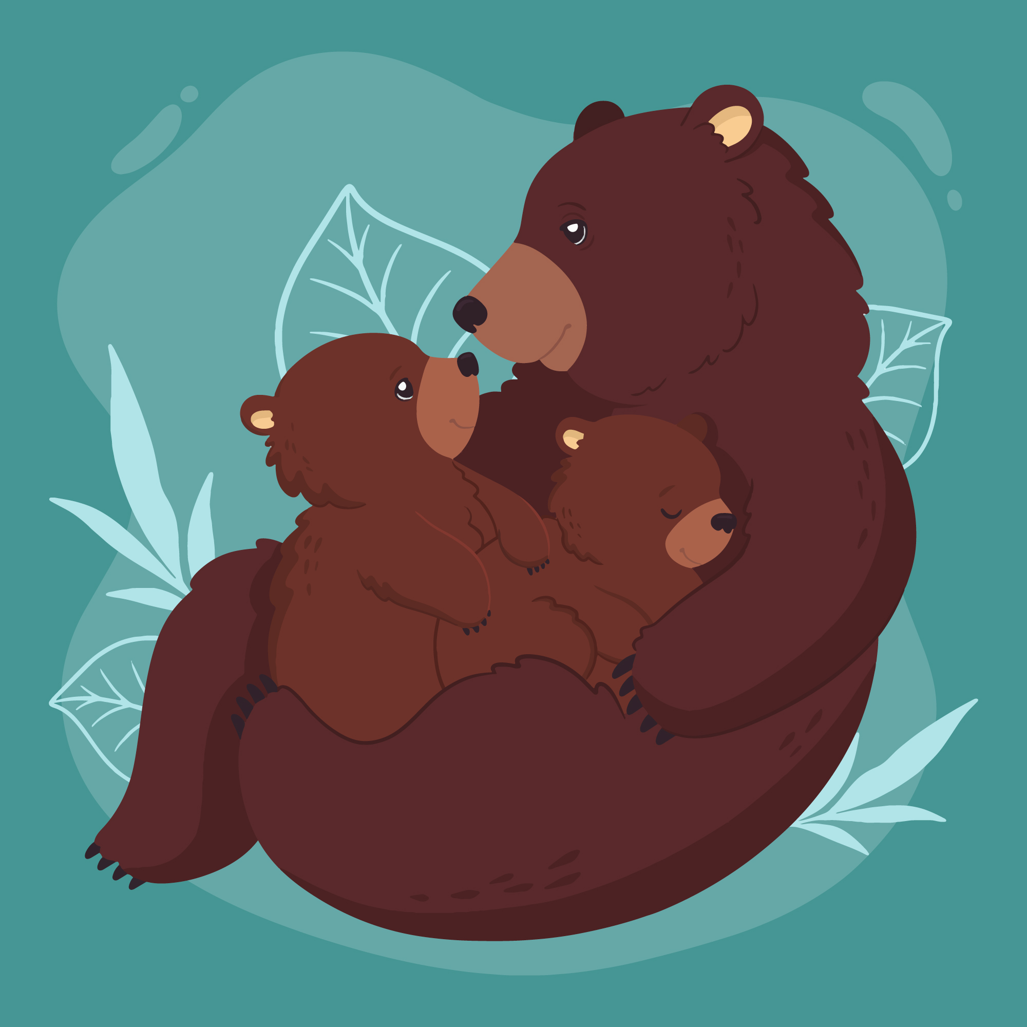 momma bear hugging her two cubs