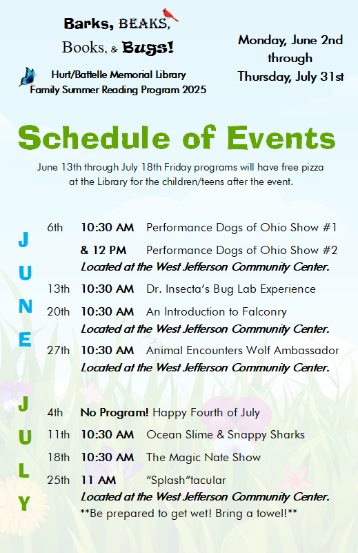 "Barks, Beaks, Books, & Bugs! Schedule of Events"