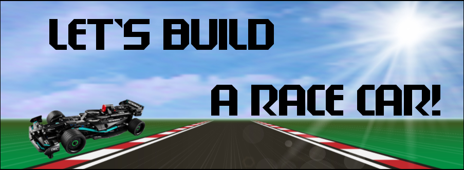 "Let's Build a Race Car!" racetrack and lego car