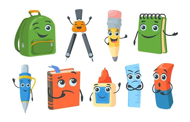 animated school supplies