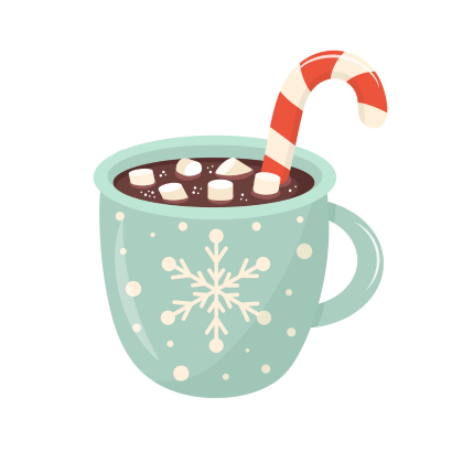 snowflake mug with cocoa and a candycane