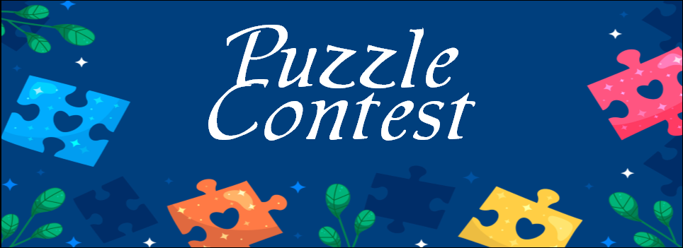 "Puzzle Contest" blue background with puzzles pieces