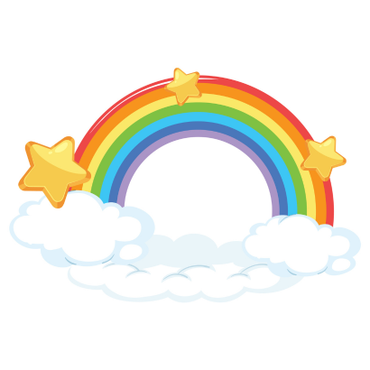 cute rainbow, clouds, and stars