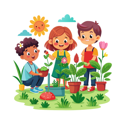 children gardening