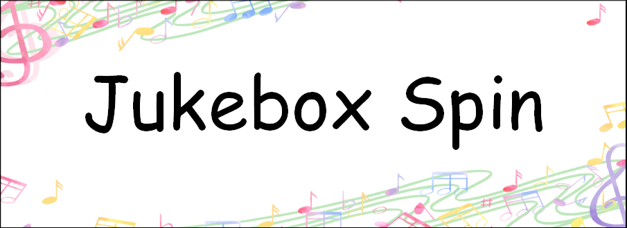 "Jukebox Spin" colorful music notes in the background