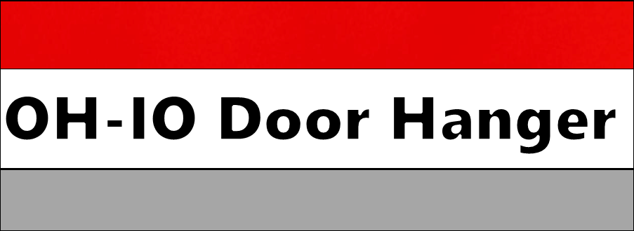 "OH-IO Door Hanger" red, white and grey stripes