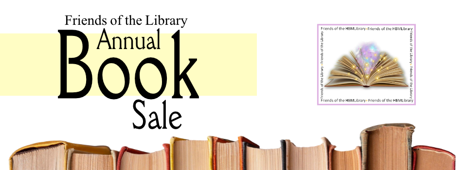 "Friends of the Library Annual Book Sale" Friends logo and old books