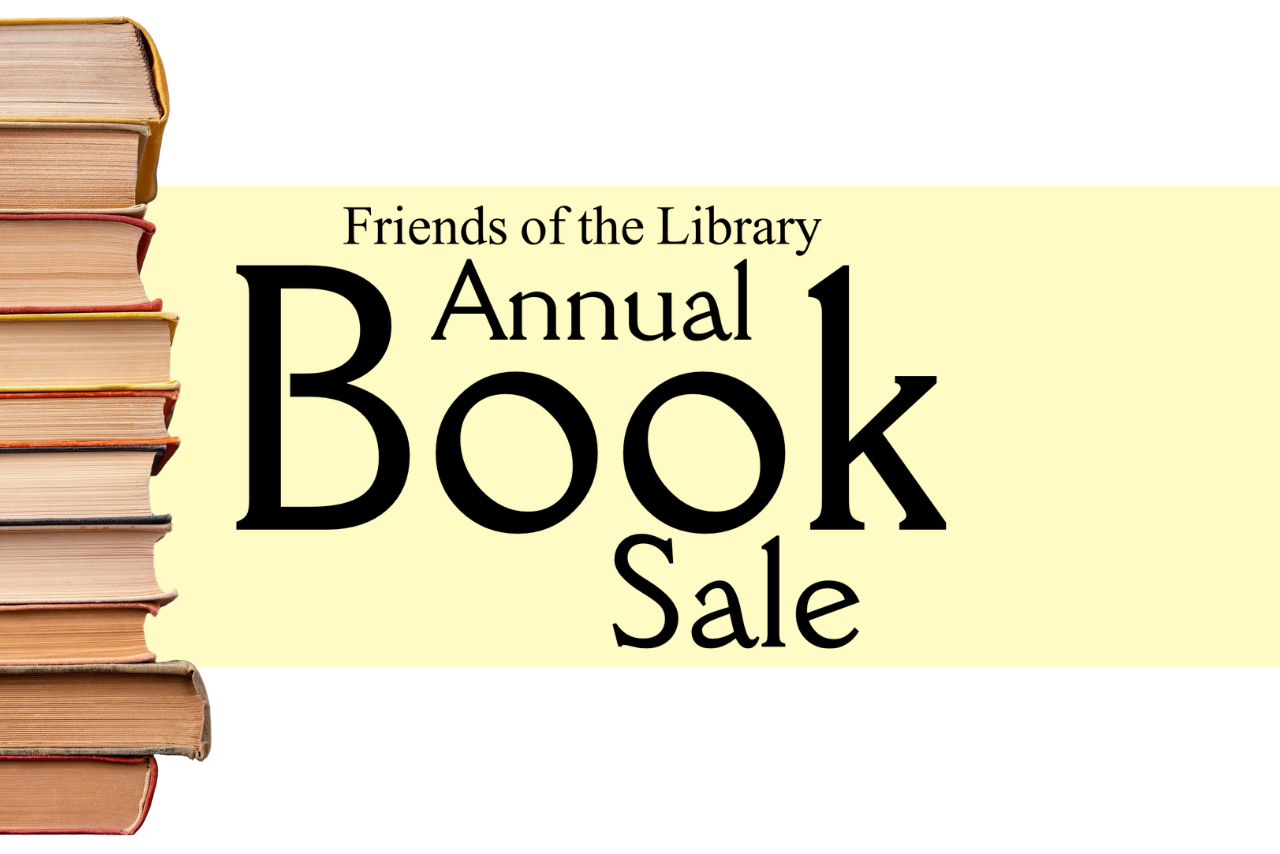 "Friends of the Library Annual Book Sale" stack of old books