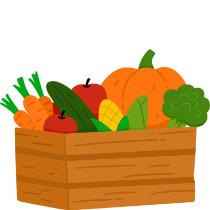 wooden box of mixed freshly picked veggies