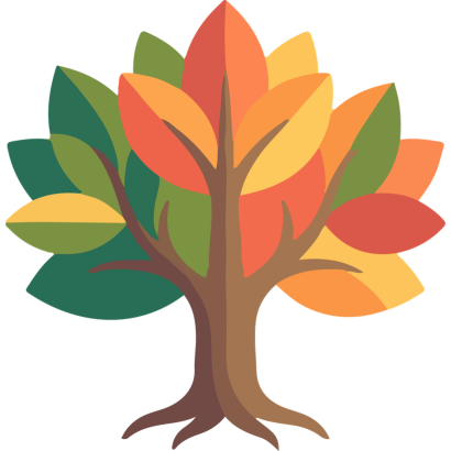 tree with leaves changing from green to fall colors