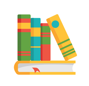 4 books sitting on top of another book. one on top is leaning against the others