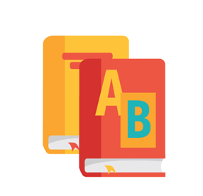 yellow book with a red book in front of it that has an A and B on it