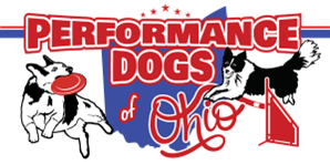 "Performance Dogs of Ohio" logo with two dogs and an outline of ohio
