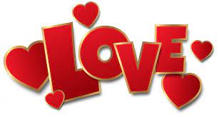 wordart of "LOVE" with 5 red hearts