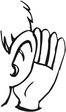 hand being held to an ear to symbolize listening