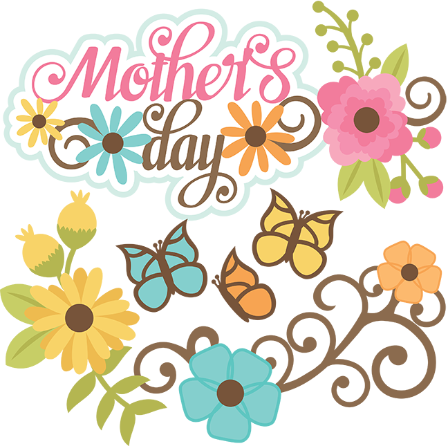 "Mother's Day" colorful font with vines and butterflies and flowers