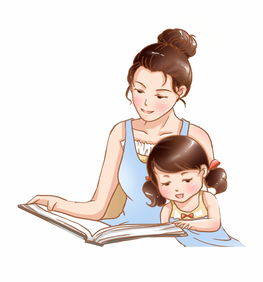 clipart of a mother reading a book with her daughter