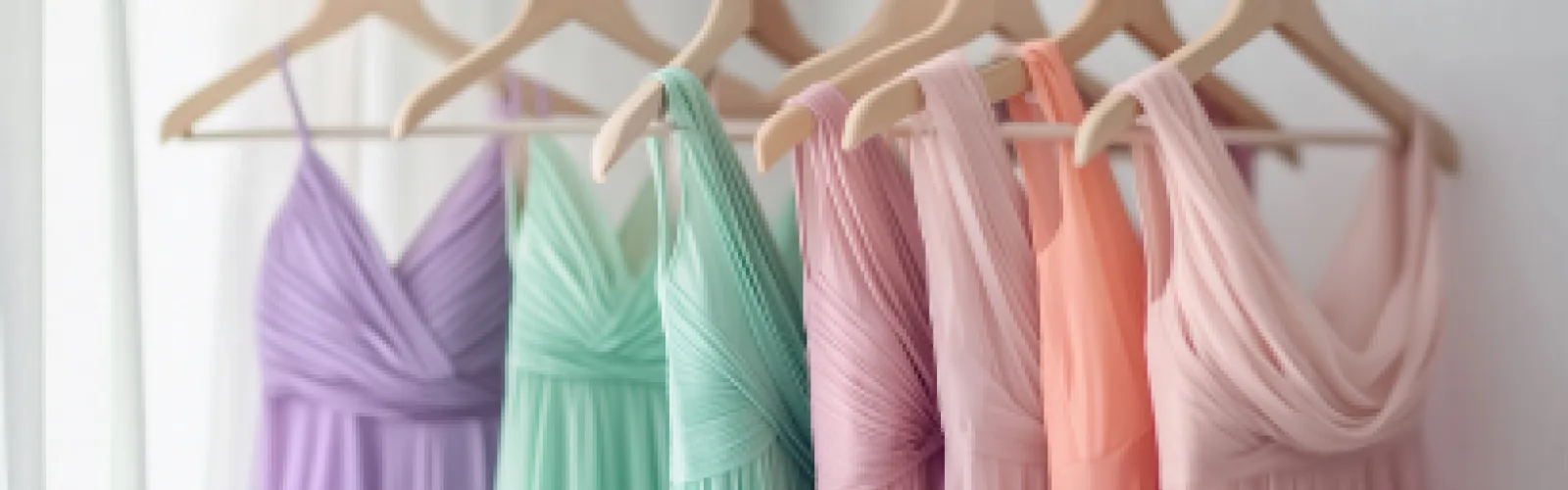 rack of pastel colored dresses