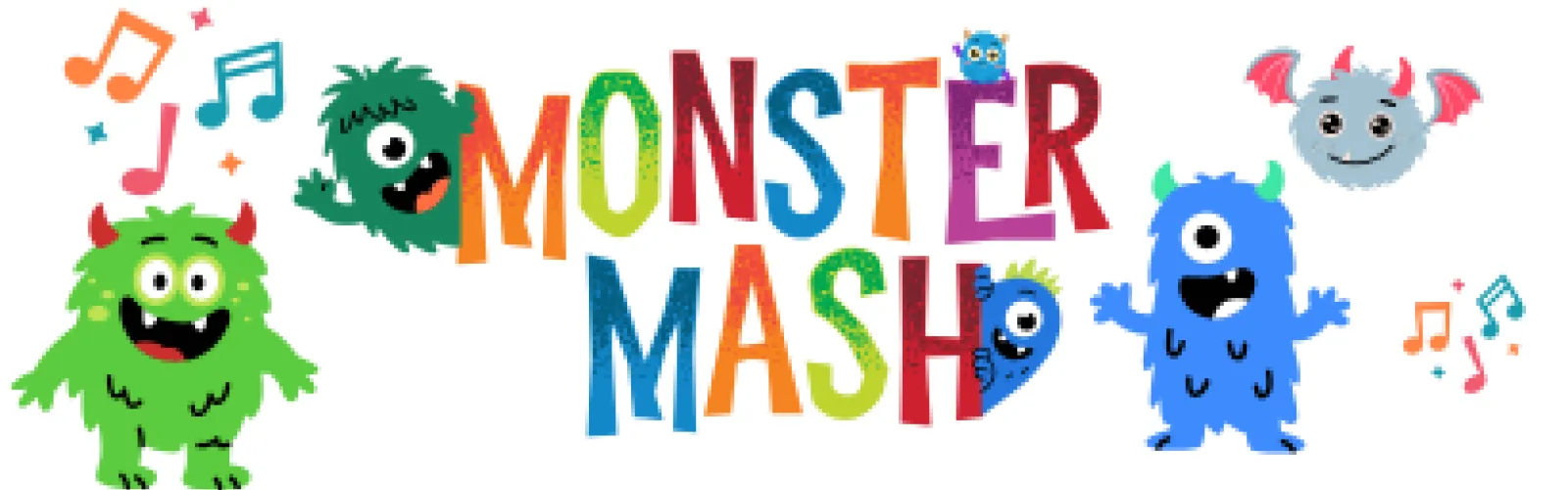 "Monster Mash" with cute little monsters and music notes