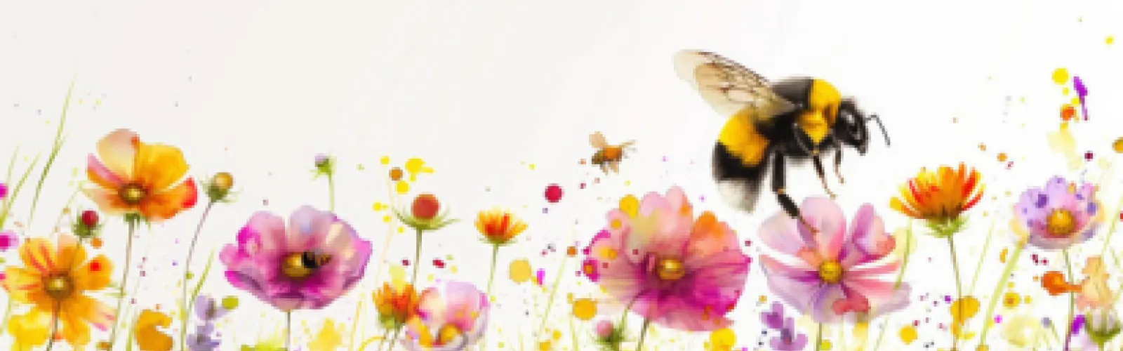 watercolor flowers and a bee