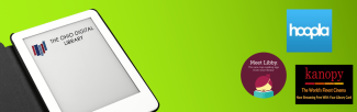 e-reader with a light green background and digital library logos